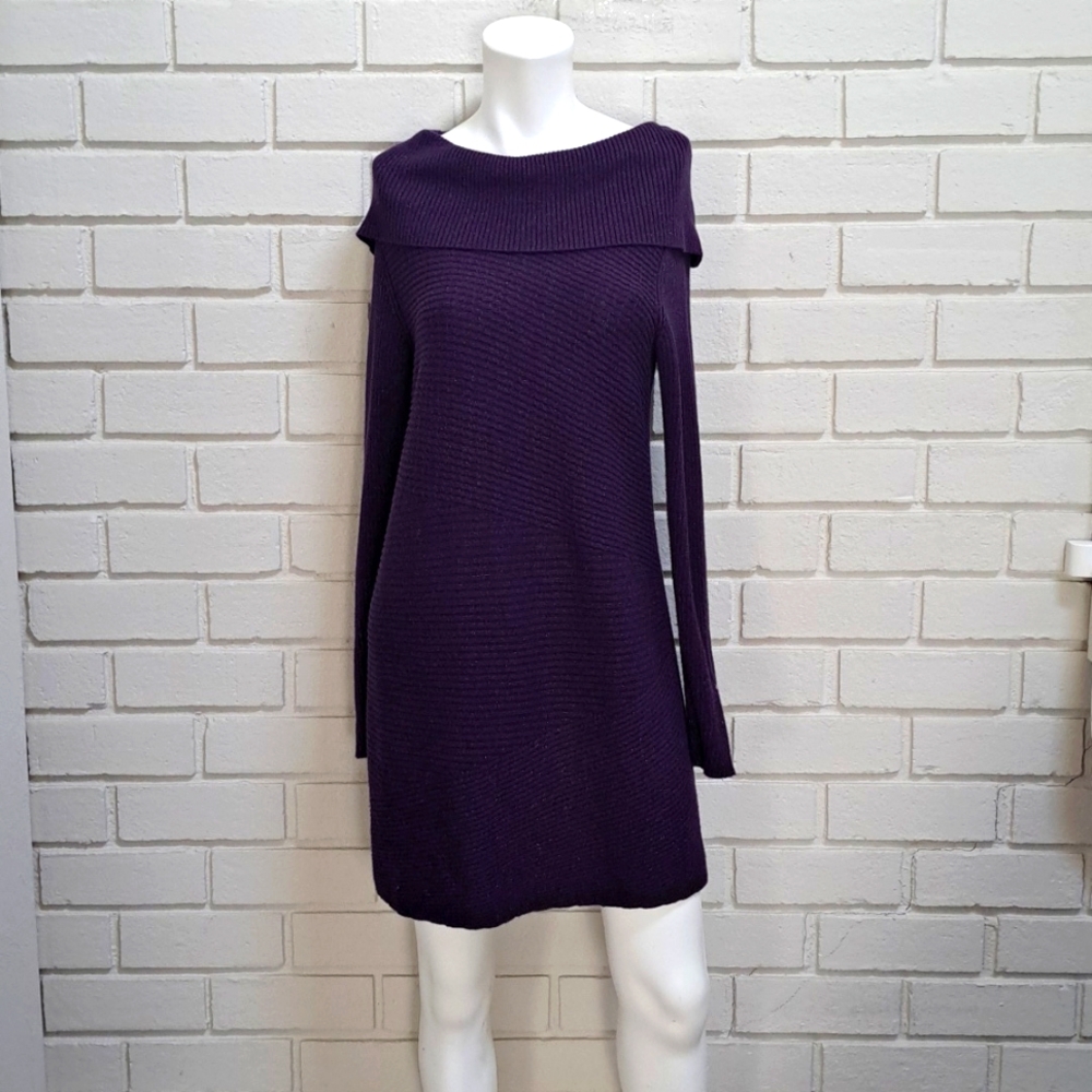Alfani Purple Shimmer Off The Sholder Sweater Dress. Size Small